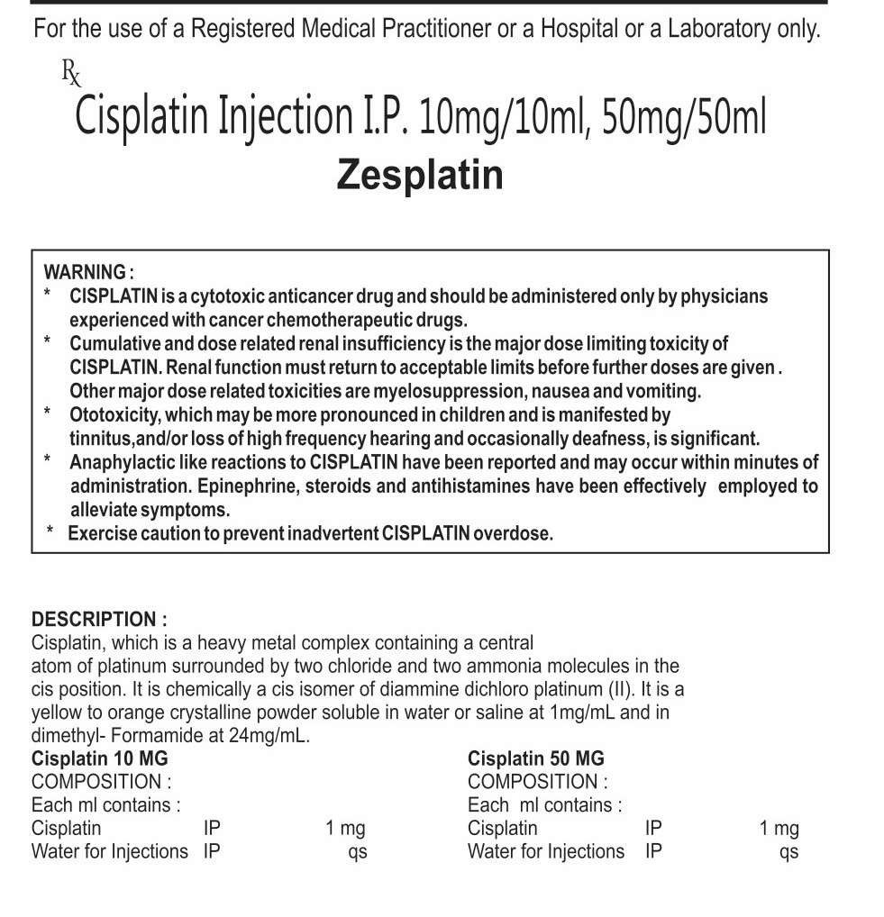 EACH ML CONTAIN: CISPLATIN IP 1 MG WATER FOR INJECTIONS IP Q.S